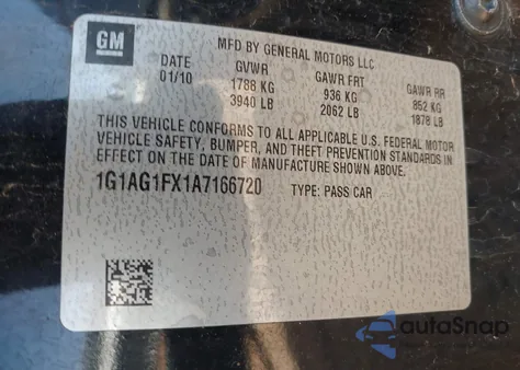 2010 Chevrolet Cobalt Ss из США, поврежденный, VIN 1G1AG1FX1A7166720